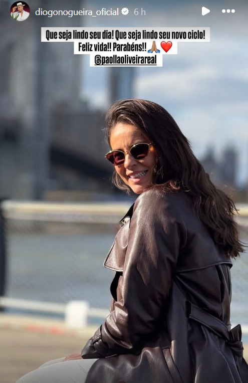 Ela também recebeu diversas homenagens de amigos famosos nas redes sociais, como Carolina Dieckmann, mas a que mais chamou a atenção foi o recado de Diogo Nogueira, ex-namorado da atriz. O cantor publicou nos stories do Instagram uma foto onde a atriz aparece sorridente e desejou um feliz aniversário.
