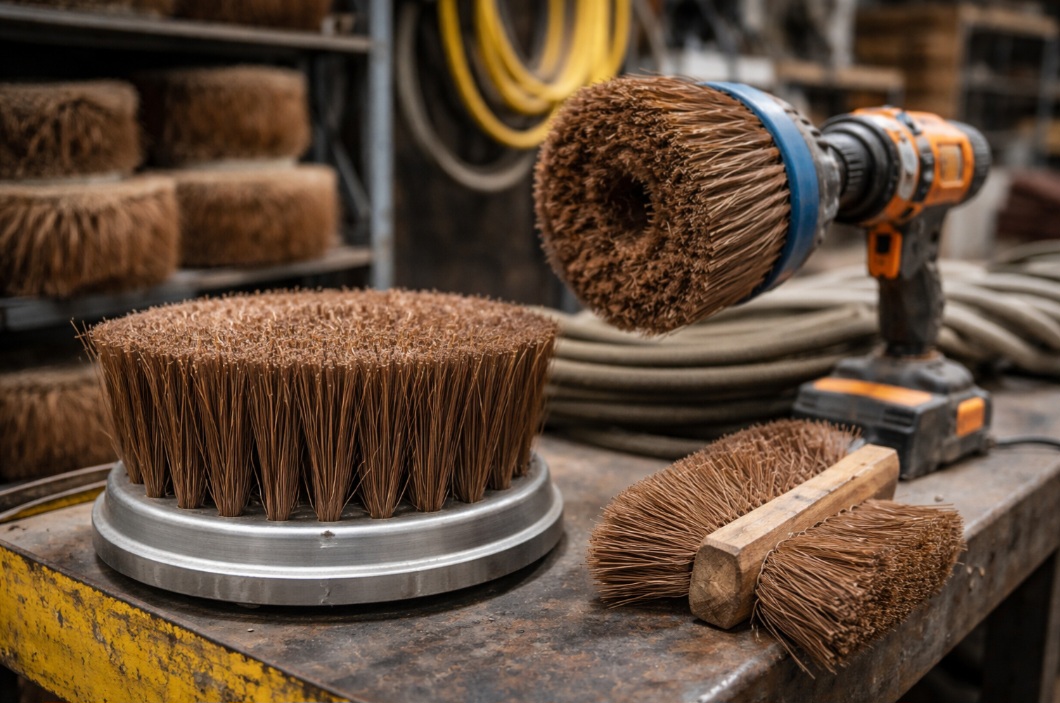 Além das vassouras, a fibra também é usada na fabricação de escovas industriais. Sua rigidez permite aplicações em limpeza pesada e em equipamentos específicos.