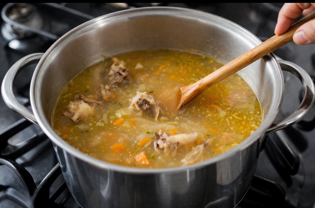 Trata-se de um alimento nutritivo obtido pela cocção prolongada de ossos carnudos de animais, geralmente bovino, suíno ou de frango, em água com vinagre e temperos. O processo extrai colágeno, minerais e aminoácidos essenciais, transformando o caldo num verdadeiro tônico natural. 