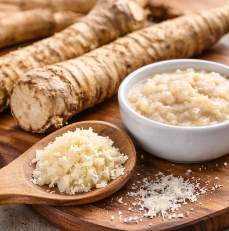 Já a raiz-forte, conhecida como Armoracia rusticana, é originária da Europa e muito mais fácil de cultivar. Seu uso é comum em diversas culinárias ocidentais, geralmente ralada ou transformada em pasta. É um ingrediente acessível e amplamente disponível.