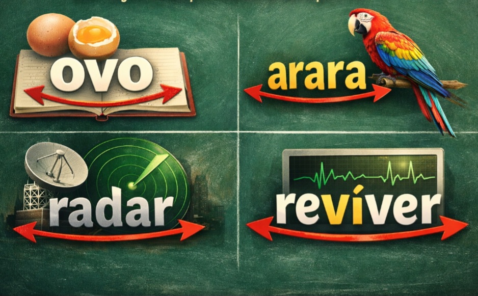 Palavras simples como “ovo”, “arara”, “radar” e “reviver” são exemplos clássicos. Mesmo curtas, elas mostram bem como funciona esse tipo de formação.