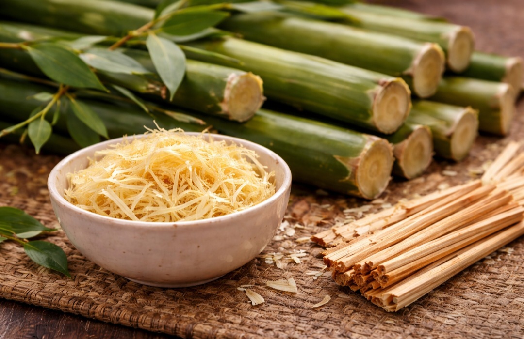 O bambu é leve e resistente, utilizado em tecidos, móveis e construção. Sua rápida renovação o torna altamente sustentável, reduzindo pressão sobre florestas nativas. O uso do bambu conecta inovação ecológica à preservação ambiental.
