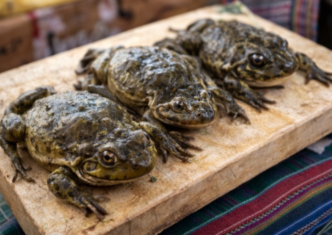 O jugo de rana surgiu em comunidades andinas como prática popular de fortalecimento físico. Acreditava-se que a rã, combinada com ervas, oferecia energia e vitalidade para enfrentar o frio e o trabalho árduo, além de aumentar libido e energia dos casais. Com o tempo, essa crença se consolidou como parte da identidade alimentar local.