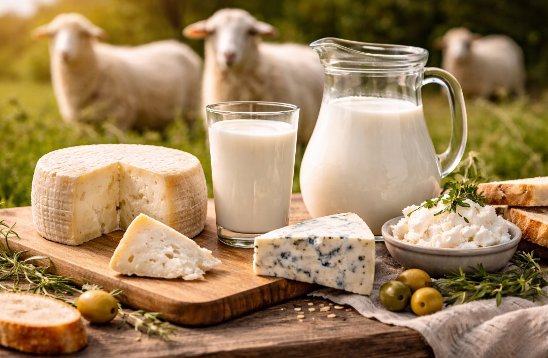 O leite de ovelha é mais concentrado em sólidos, ideal para queijos como o pecorino e o roquefort. Sua riqueza em nutrientes o torna altamente energético, sendo tradicional em países mediterrâneos e, assim, base de iguarias nestes locais. Apesar de menos disponível, é considerado um leite nobre pela qualidade dos derivados.