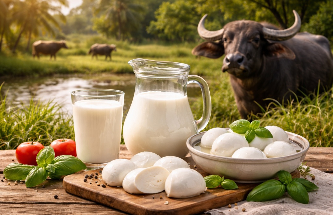 O leite de búfala é famoso por sustentar a produção de  queijos famosos, em especial a mozzarella di bufala, símbolo da culinária italiana. Possui mais gordura e proteínas que o leite de vaca, resultando em textura cremosa e sabor intenso. Sua produção é limitada, mas altamente valorizada em mercados gourmet.


