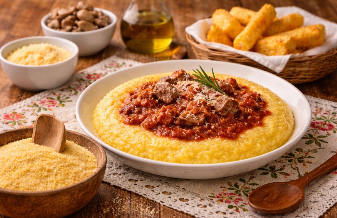 As origens culturais ajudam a explicar essas diferenças. Pamonha e curau têm raízes na culinária brasileira, enquanto a polenta (foto) vem da tradição italiana e ganhou espaço principalmente no Sul do país.