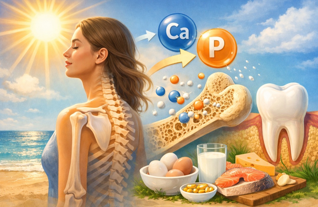 Sua principal função é ajudar na absorção de cálcio e fósforo, nutrientes fundamentais para a saúde dos ossos e dentes. Por isso, níveis adequados de vitamina D são indispensáveis ao longo de toda a vida.