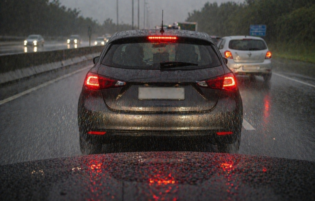 Manter pouca distância do carro à frente é outro erro perigoso. Em pistas molhadas, o espaço necessário para frenagem aumenta consideravelmente. Sem essa margem, qualquer imprevisto pode resultar em colisão.