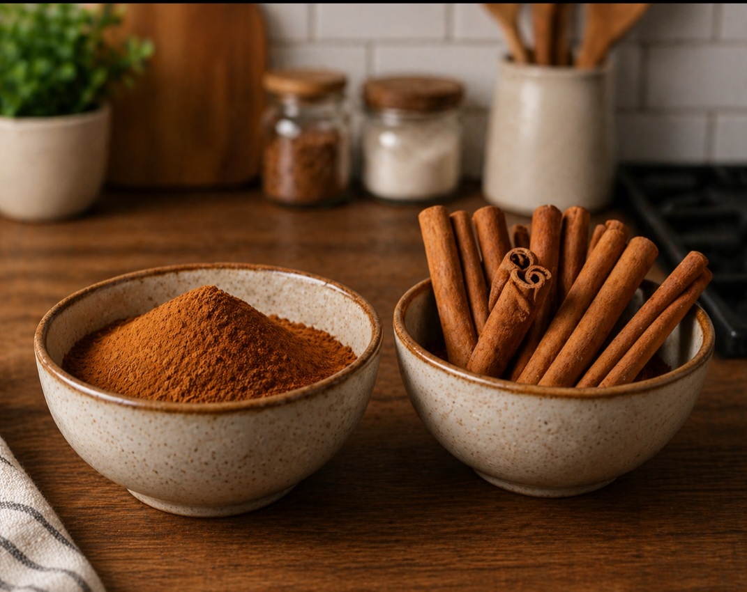 Uma alternativa interessante é comprar a canela em rama e moer em casa. Esse formato preserva melhor os compostos naturais da especiaria, garantindo mais aroma e sabor no momento do uso. Ao moer na hora, o resultado costuma ser mais intenso do que o da versão já pronta.