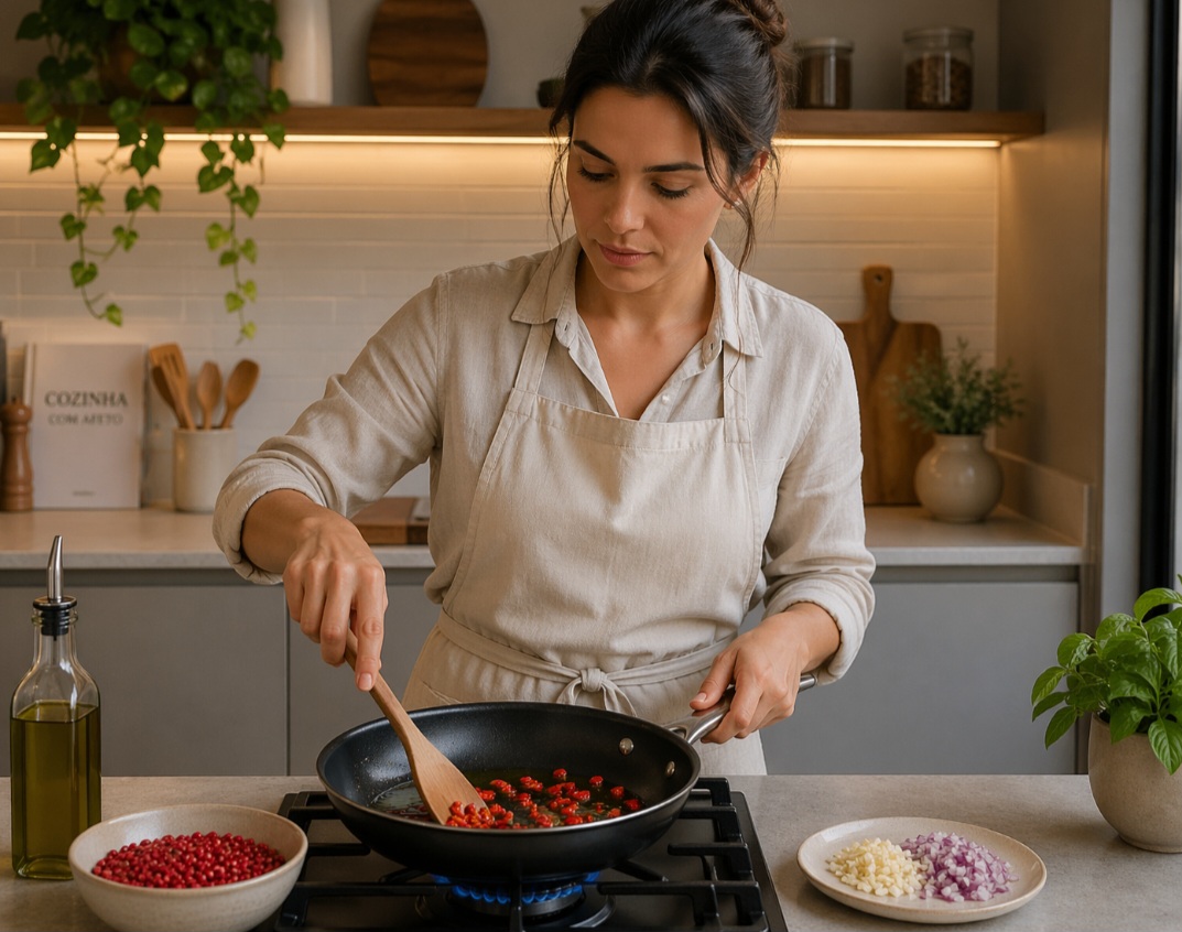 Combinar pimenta com gordura, como azeite ou manteiga, ajuda a suavizar a ardência. Esse recurso cria pratos mais redondos e agradáveis ao paladar.