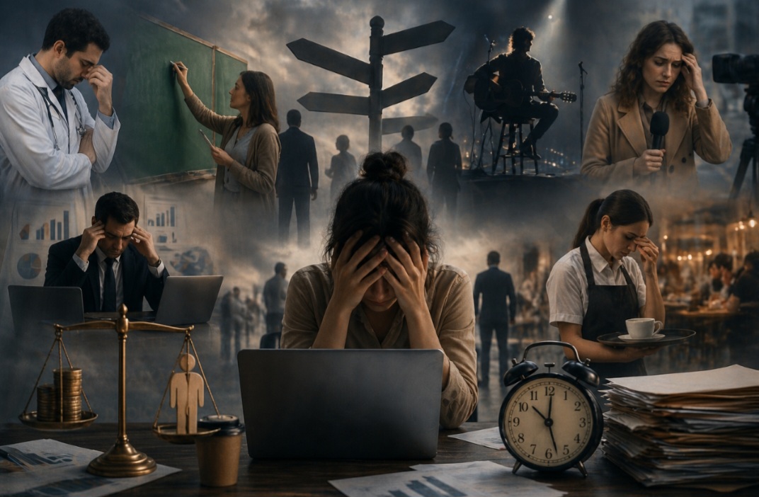 Levantamentos recentes sobre mercado de trabalho mostram que a frustração profissional não está restrita a uma área específica, mas segue padrões claros. Pesquisas de instituições como o Pew Research Center e a Gallup indicam que fatores como salário, reconhecimento e qualidade de vida pesam mais do que o diploma em si. Ainda assim, algumas carreiras concentram níveis mais altos de insatisfação. Esse cenário ajuda a explicar por que determinadas profissões aparecem com frequência em rankings neg -  (crédito: Imagem gerada por i.a )
