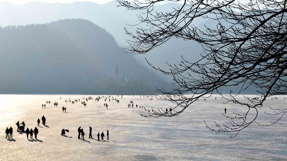No inverno, o lago congela e transforma Bled em cenário de patinação e caminhadas sobre o gelo. A cidade ganha atmosfera mágica, atraindo visitantes que buscam experiências sazonais. Festivais de inverno e mercados natalinos tornam o período ainda mais especial para moradores e turistas. A prática de esportes de neve nas montanhas próximas complementa o turismo da estação.