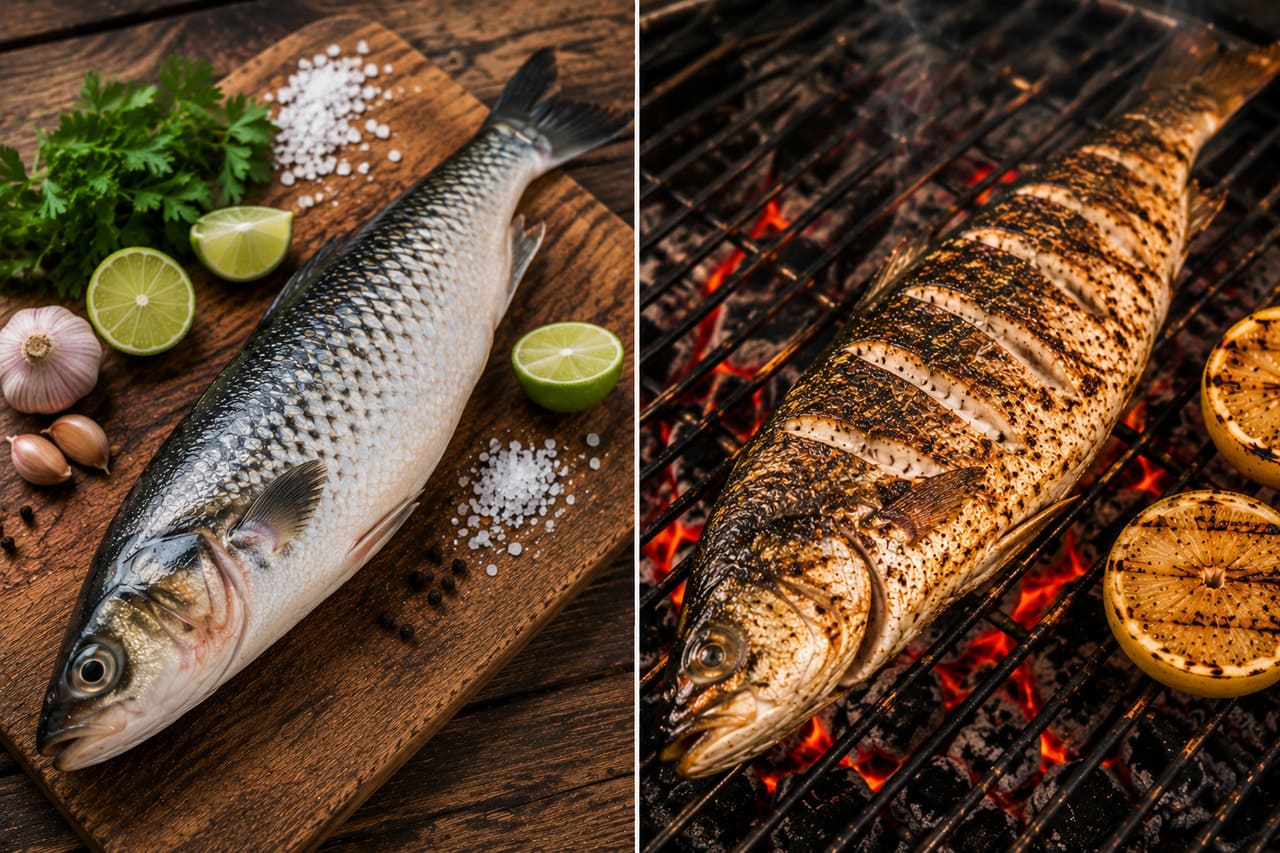 A tainha é muito usada em cidades litorâneas, principalmente durante períodos de pesca mais intensa. Quando assada inteira, costuma manter boa textura e combina com recheios simples à base de farinha e temperos.