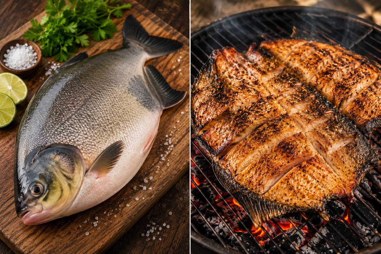 O tambaqui ficou conhecido em várias regiões por causa da costela assada na brasa. A gordura natural ajuda a manter a carne úmida durante o preparo e cria uma superfície dourada muito apreciada.