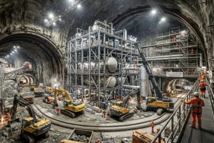 Suíça cria a bateria líquida mais potente do mundo, capaz de injetar 1,2 GW de eletricidade em segundos - Imagem gerada por IA