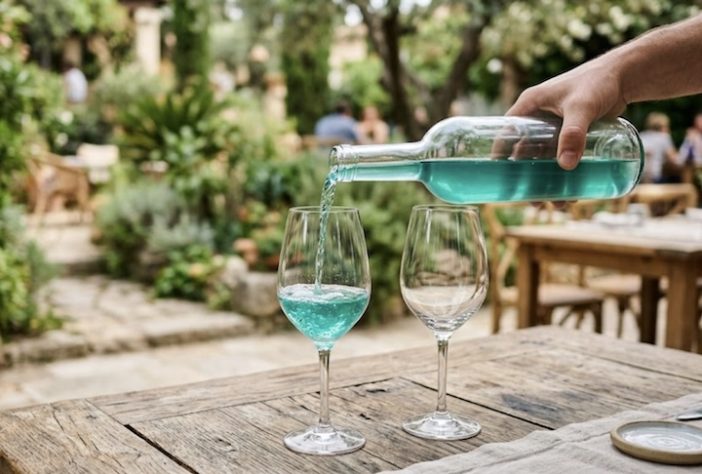 Desenvolvido por startup espanhola, vinho azul causa polêmica – Imagem gerada por IA