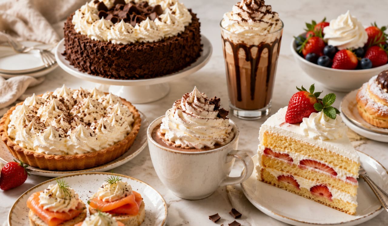 Além de acompanhar frutas e sobremesas, o chantilly é usado em bolos, tortas, cafés e chocolates quentes. Sua versatilidade permite combinações com doces e até pratos salgados sofisticados. Em alguns países, é usado em coberturas festivas e receitas tradicionais, mostrando sua adaptação cultural e criatividade culinária.