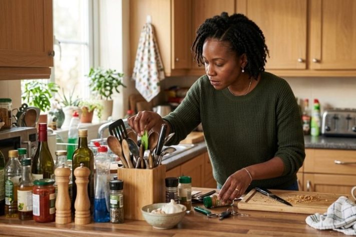 Mulher procura algo na cozinha - Imagem gerada por IA