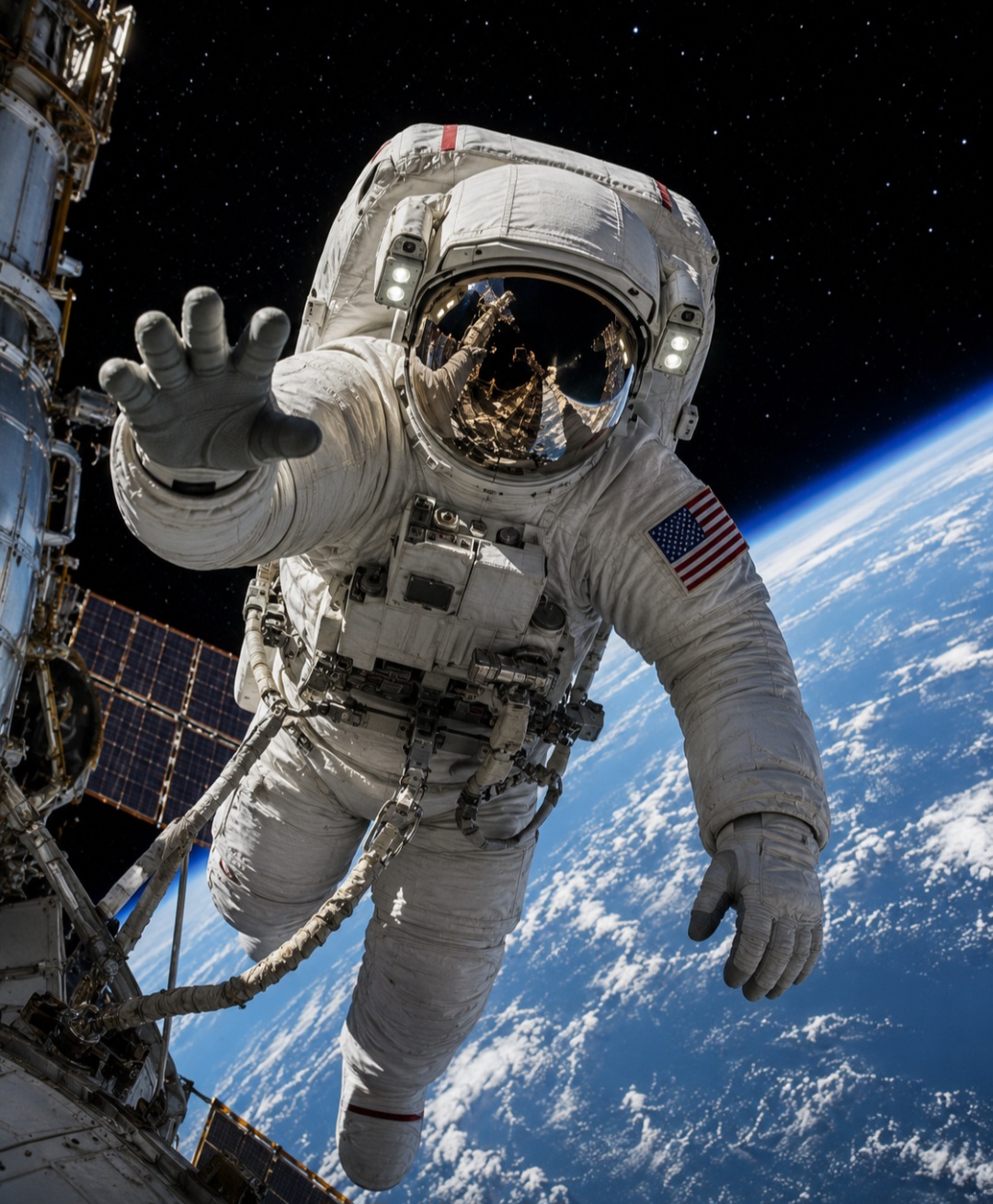 A Roupa espacial permite que astronautas sobrevivam fora das naves. O equipamento controla temperatura, pressão e fornece oxigênio durante missões espaciais.