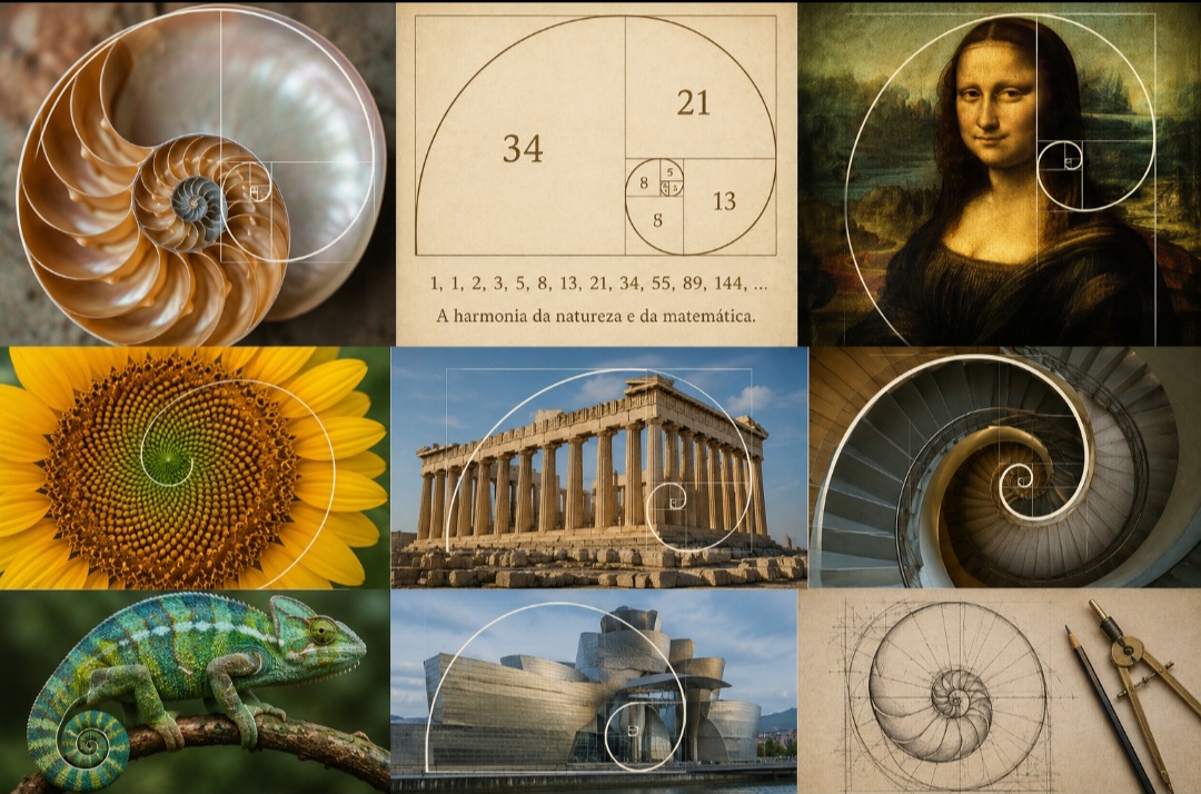 Espiral de Fibonacci
Baseada na famosa sequência matemática de Fibonacci, ligada à proporção áurea. É muito usada em arte, fotografia, arquitetura e design
