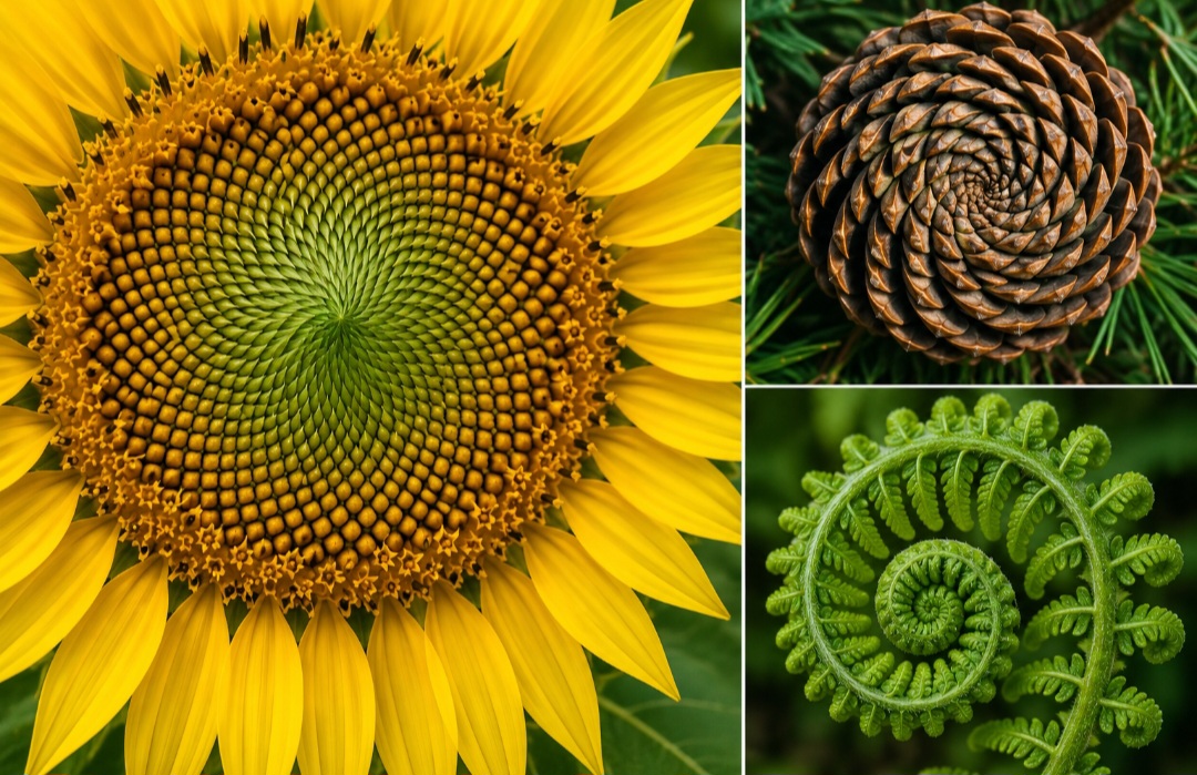 Espiral vegetal
Vista em plantas como girassóis, pinhas e samambaias. O formato ajuda na melhor distribuição de sementes e folhas.