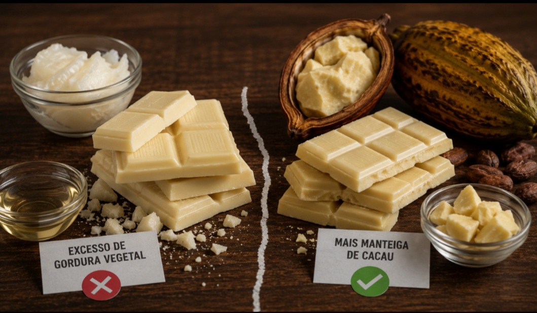 Especialistas também destacam que muitos produtos vendidos como “chocolate branco” têm pouca manteiga de cacau e excesso de gordura vegetal. Isso contribui para críticas e aumenta a percepção de que algumas versões seriam apenas “doces sabor chocolate”, sem qualidade semelhante à dos chocolates tradicionais.