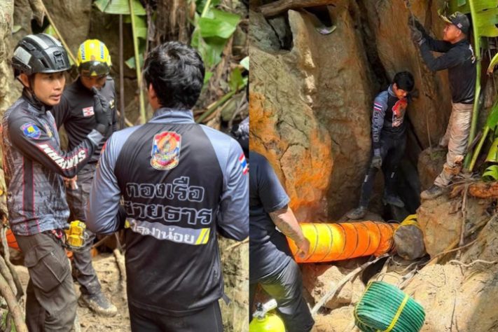 Grupo fica preso em caverna no Laos – Divulgação/Thailand Rescue Diver/Metta Tham Rescue Kalasin