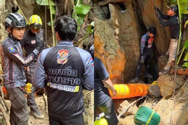 Grupo fica preso em caverna no Laos – Divulgação/Thailand Rescue Diver/Metta Tham Rescue Kalasin