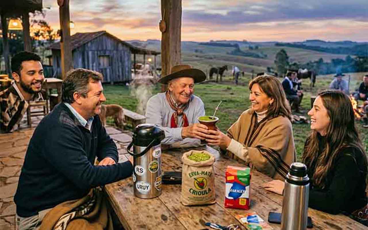 O chimarrão é mais do que uma bebida: é um símbolo cultural profundamente enraizado no sul do Brasil e em países vizinhos como Argentina, Uruguai e Paraguai. Preparado com erva-mate e água quente, ele carrega tradições que atravessam gerações e unem comunidades. O ato de compartilhar a cuia representa hospitalidade, amizade e respeito, criando vínculos sociais fortes. Além disso, o chimarrão é associado a momentos de reflexão e convivência, tornando-se parte da identidade regional. Sua prática c -  (crédito:  Imagem gerada por Inteligência Artificial)