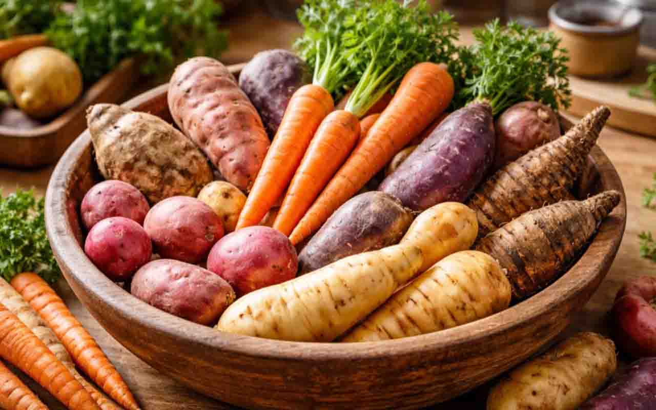 Nutritivos e versáteis, os tubérculos e as raízes representam excelentes opções para compor refeições equilibradas, seja como acompanhamento ou como base de um prato principal. Esses alimentos fornecem energia de forma gradual, ajudando a manter a disposição física e mental ao longo do dia. Além disso, contribuem para a sensação de saciedade, o que auxilia no controle do apetite. -  (crédito:  imagem gerada por i.a)