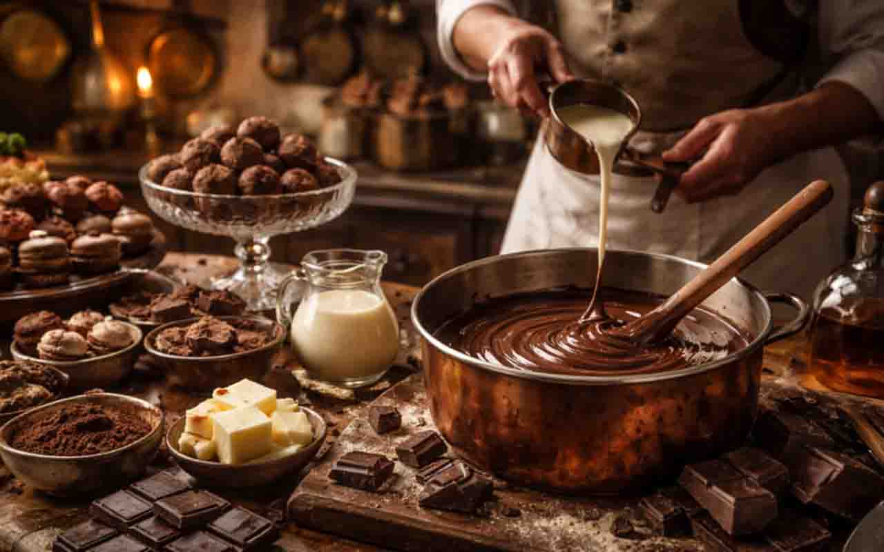 A origem da ganache remonta à França, no século XIX, cercada por histórias curiosas ligadas a erros de cozinha. Com o tempo, virou base de doces sofisticados pelo mundo.