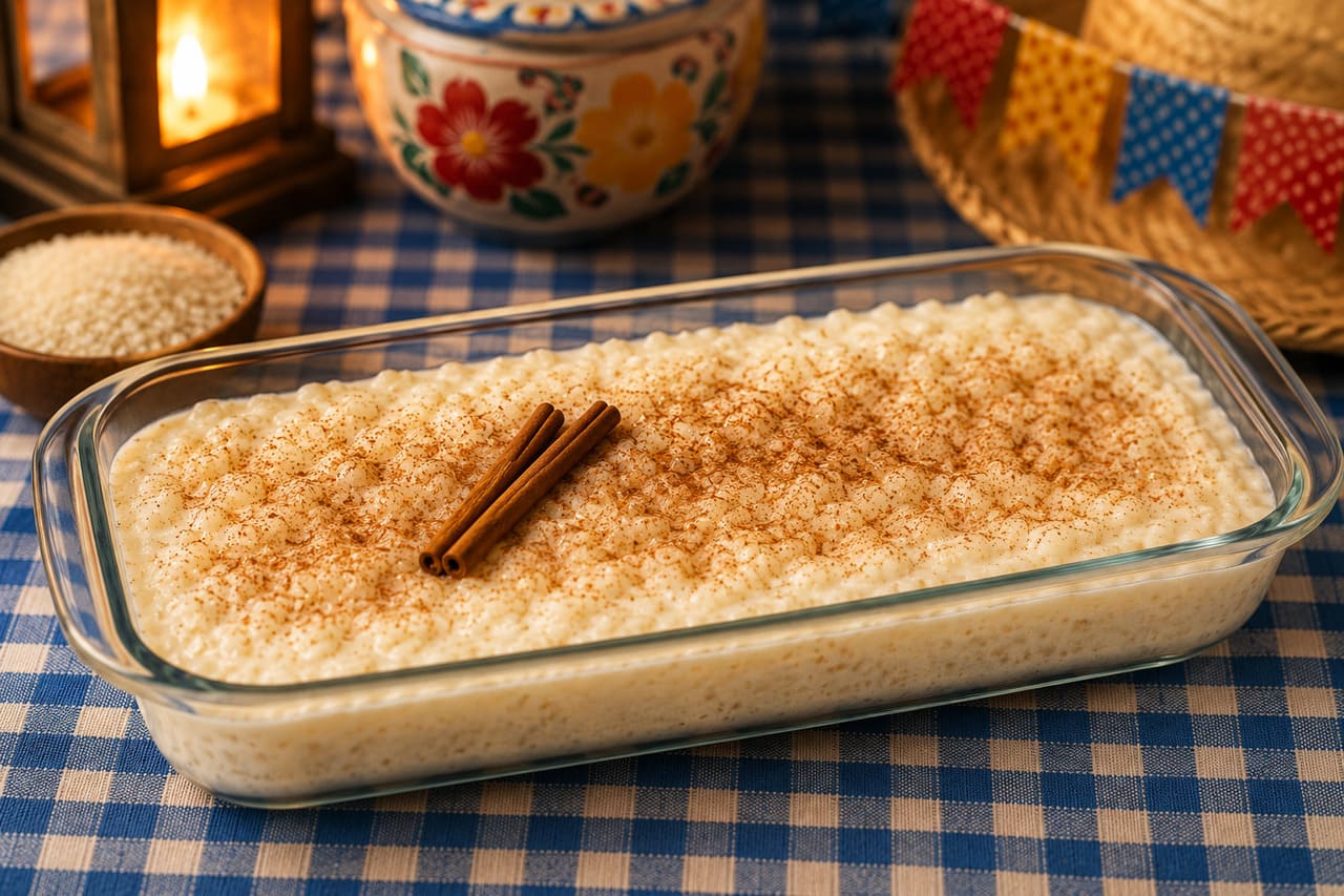 O arroz doce é preparado com arroz cozido em leite, açúcar e especiarias como canela, criando um sabor suave e reconfortante que atravessa gerações. Nas quermesses, é servido quente ou frio, agradando diferentes paladares e reforçando o caráter comunitário das festas. Esse doce simboliza aconchego e tradição, sendo uma das receitas mais queridas e disputadas durante o São João.