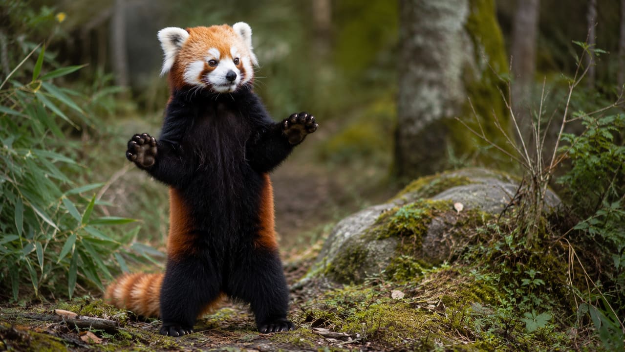 Panda-vermelho
O panda-vermelho pode se erguer para parecer maior diante de ameaças. A postura também aparece em disputas territoriais e momentos de alerta na natureza.