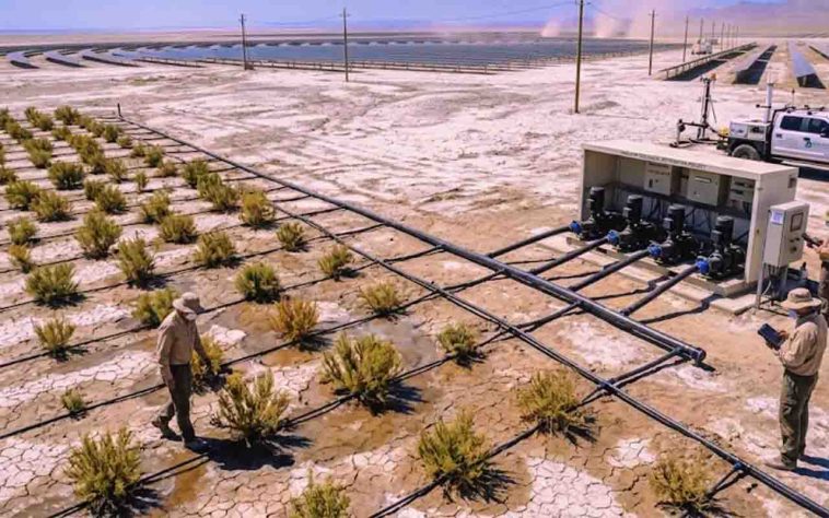 Entre as medidas adotadas está a introdução de plantas capazes de sobreviver em ambientes extremamente salinos - Mar de Aral, entre o Uzbequistão e o Cazaquistão, Ásia Central - Reprodução do Youtube Canal Mundo Discovery