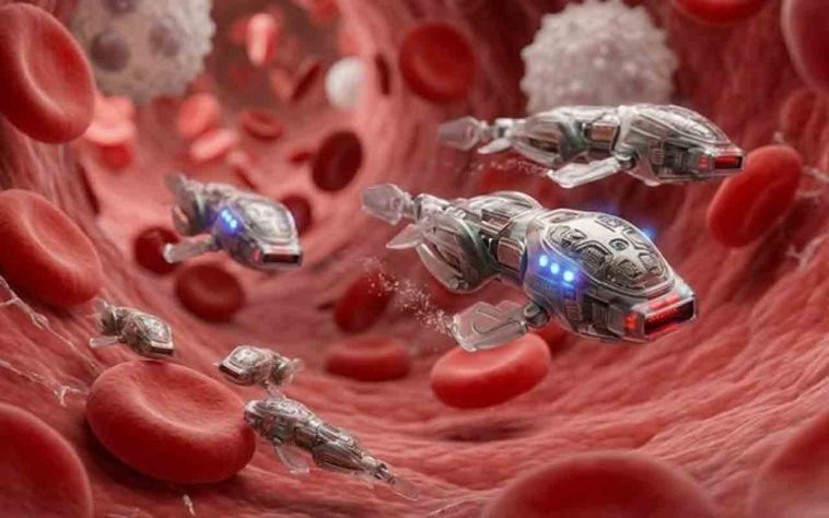 Pesquisadores dos Estados Unidos desenvolveram robôs microscópicos que tomam decisões e podem até 'nadar' dentro do corpo humano - Imagem gerada por IA