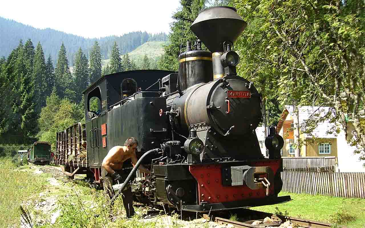 A Moc?ni?a percorre o Vale do Vaser em vagões puxados por locomotivas a vapor. Originalmente usada para transporte de madeira, hoje é atração turística. Essa experiência conecta visitantes à história e à paisagem local.