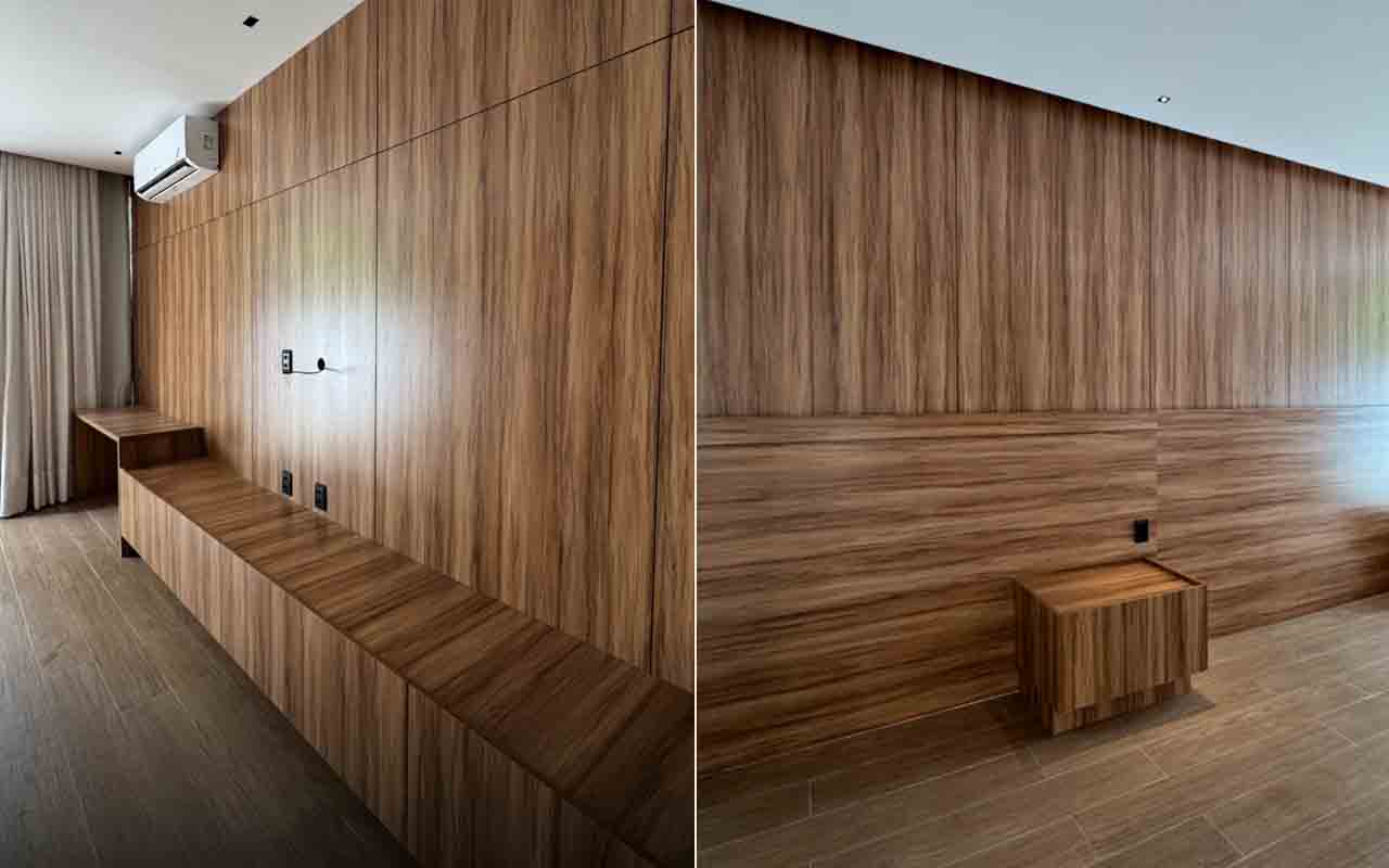 Os painéis de MDF oferecem acabamento uniforme e podem ser personalizados em diferentes cores e texturas. São econômicos e práticos, ideais para quem busca modernidade sem grandes custos. Além disso, podem ser combinados com iluminação embutida para criar ambientes sofisticados e aconchegantes, sendo fáceis de instalar e substituir.