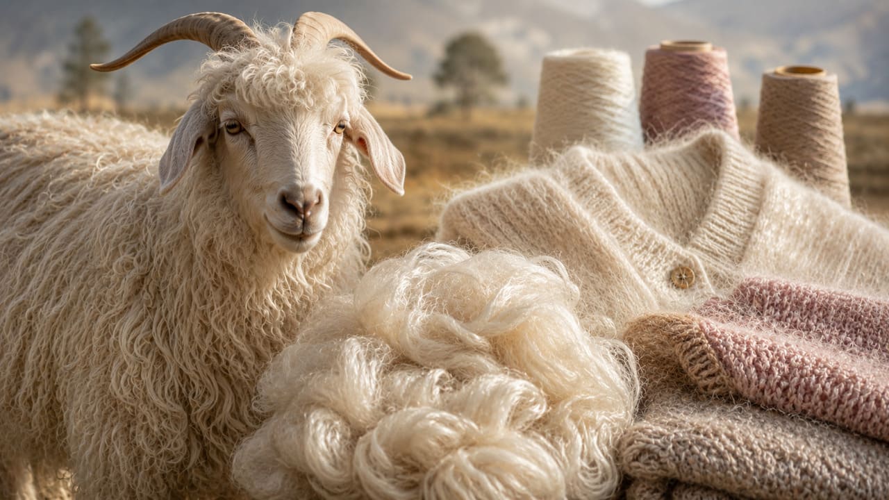 Mohair
O mohair é obtido da cabra Angorá e se destaca pela aparência brilhante e pela resistência. É frequentemente utilizado em suéteres, casacos e tecidos decorativos.