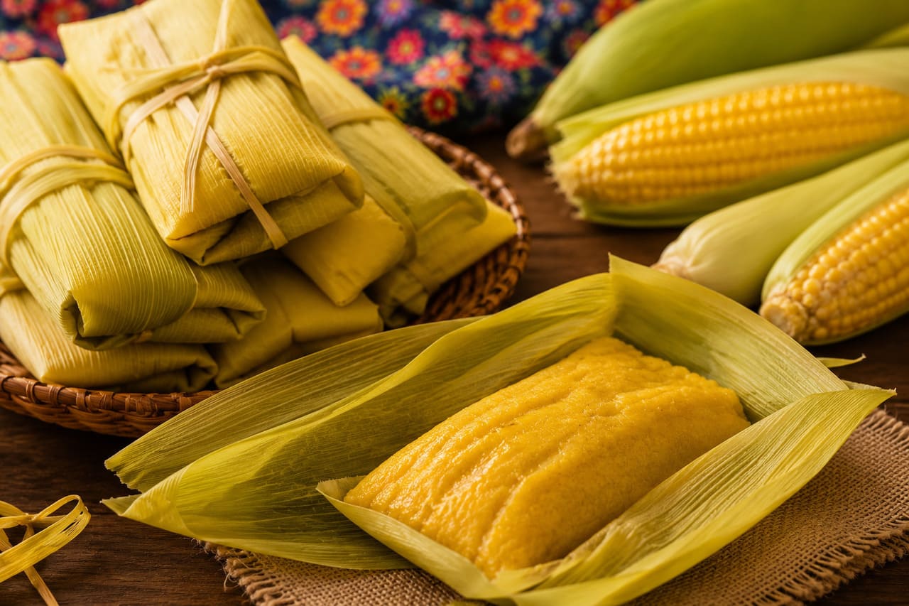 A pamonha é um dos pratos mais tradicionais das festas juninas, feita com milho ralado, leite e açúcar ou sal, dependendo da versão, e cozida na própria palha. Nas quermesses, ela aparece em versões doces e salgadas, recheadas com queijo ou linguiça, mostrando a versatilidade do milho. Sua popularidade atravessa gerações, sendo presença obrigatória nas barracas e símbolo da força da culinária caipira, além de representar a colheita e a união comunitária.
