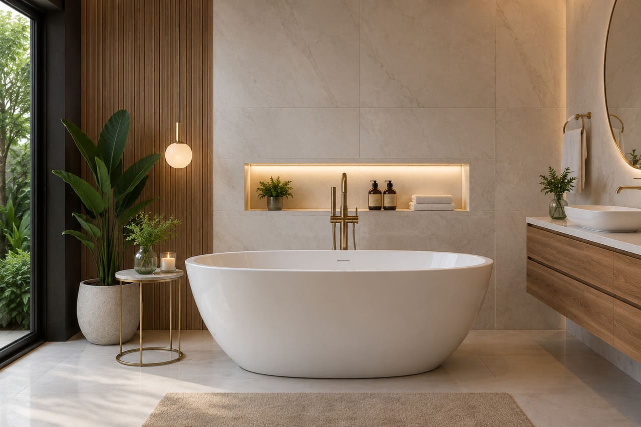 As banheiras freestanding, também chamadas de banheiras soltas, tornaram-se destaque em projetos contemporâneos. Como não dependem de revestimentos ao redor, funcionam como elemento decorativo do ambiente. Seu visual elegante costuma atrair quem busca sofisticação.
