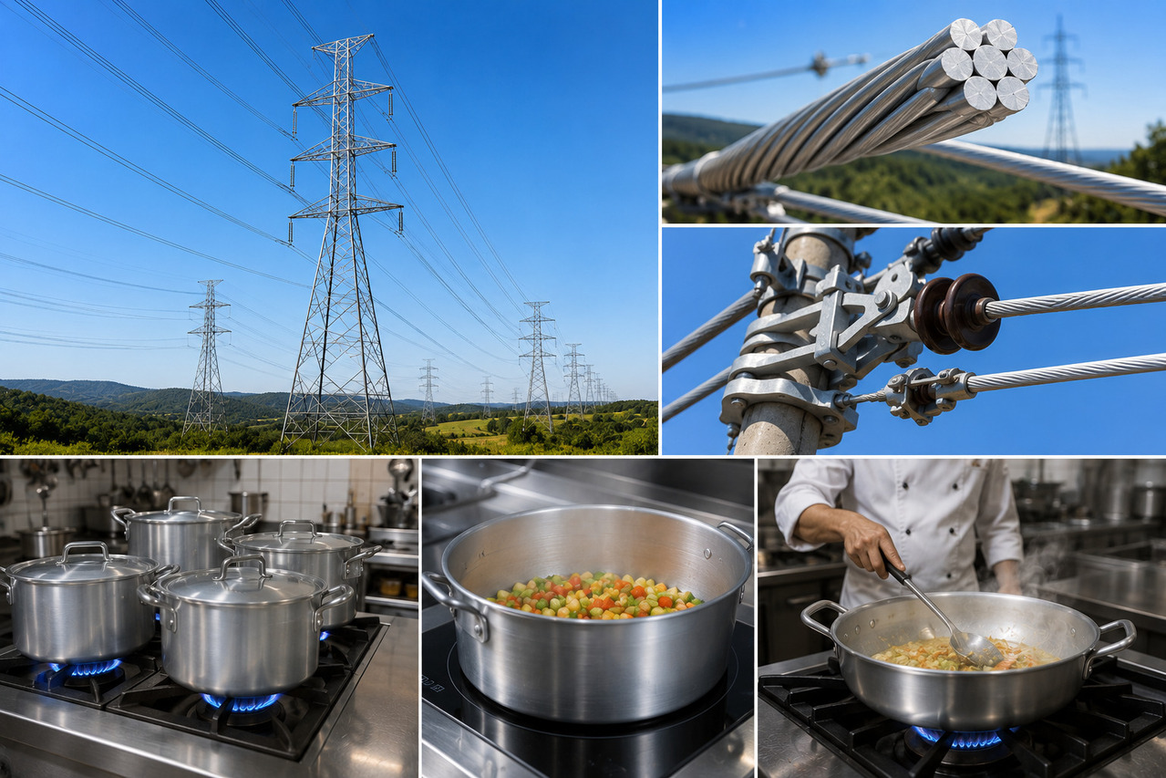 A excelente condutibilidade térmica e elétrica do elemento viabiliza sua aplicação em redes de transmissão de alta tensão e utensílios culinários diários. Os cabos aéreos de distribuição de energia utilizam o metal para cobrir distâncias imensas com segurança graças ao baixo peso exercido sobre as torres de sustentação. O aquecimento rápido e uniforme de panelas industriais otimiza o tempo de preparo de alimentos, gerando eficiência no setor de gastronomia.