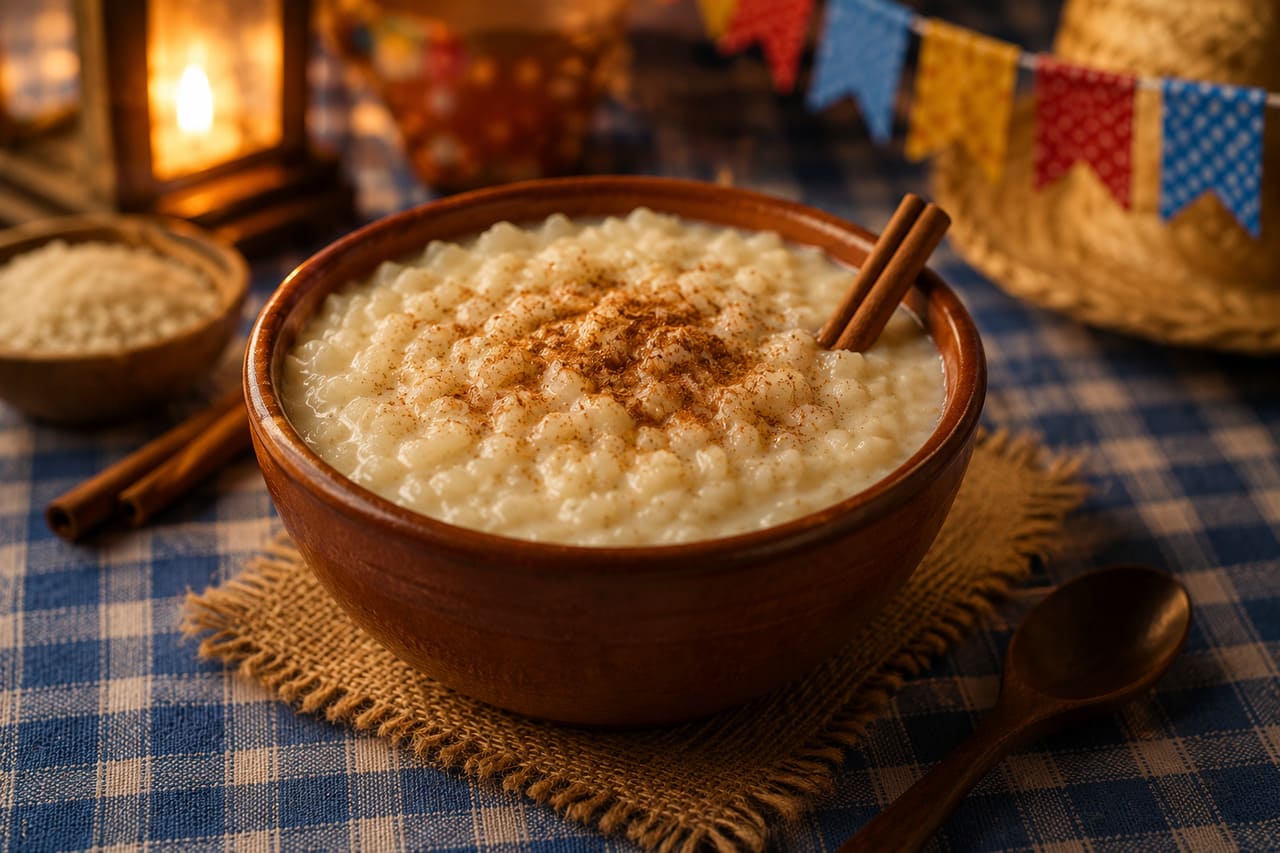 A canjica é feita com milho branco cozido em leite, açúcar e especiarias, servida cremosa e polvilhada com canela, conquistando paladares diversos. Nas quermesses, é um dos doces mais tradicionais e disputados, sempre presente nas barracas mais famosas. Representa aconchego e tradição, sendo indispensável nas festas juninas e símbolo da cultura popular.