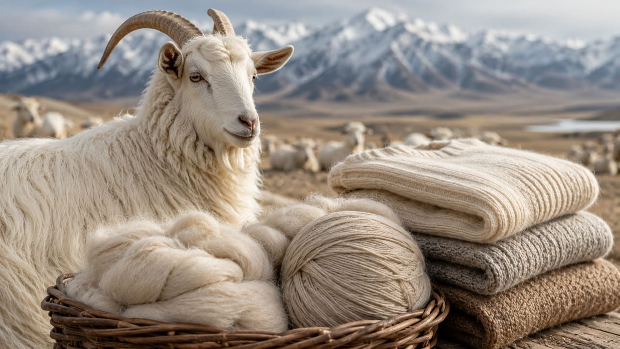 Cashmere
O cashmere é produzido a partir da pelagem de cabras criadas principalmente em regiões frias da Ásia. A fibra é valorizada pela maciez, leveza e excelente capacidade de isolamento térmico.