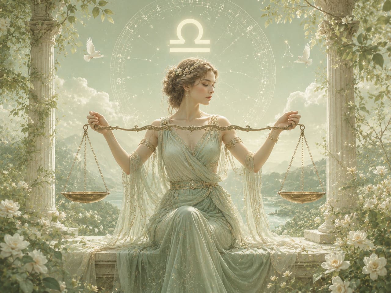 Libra (23/9 a 22/10) - Elemento ar. Marca o equinócio da outono no hemisfério norte e da primavera no hemisfério sul. Características: conciliação, elegância, harmonia, paz, receptividade, simpatia.