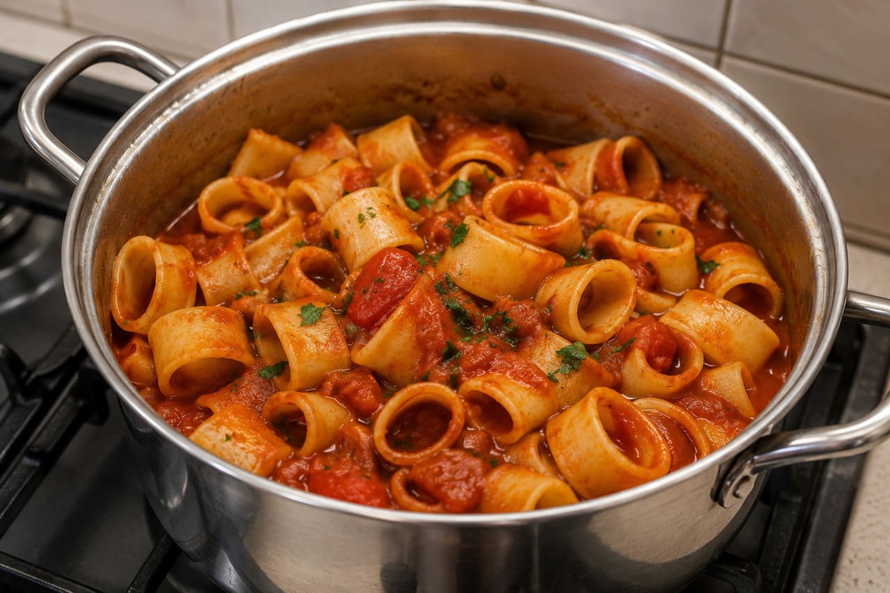 Calamarata
Recebe esse nome porque suas rodelas lembram anéis de lula. Muito apreciada em pratos com frutos do mar, combina aparência diferenciada e tradição culinária regional.