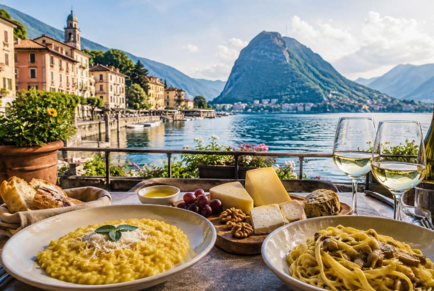 A culinária de Lugano reflete a influência italiana, com pratos como risotos, polentas e massas artesanais. Restaurantes à beira do lago oferecem experiências que unem sabor e paisagem. A gastronomia local é parte essencial da visita, revelando a diversidade cultural da região e destacando ingredientes frescos que valorizam a tradição do Ticino, como queijos e vinhos produzidos localmente.