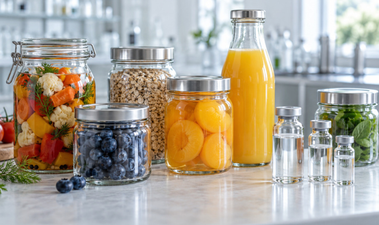 O vidro não reage com alimentos ou medicamentos, ajudando a preservar sua pureza. Também evita a migração de microplásticos e outras substâncias presentes em algumas embalagens sintéticas. Assim, conserva bebidas e mantimentos sem alterar sabor, aroma ou propriedades originais.
