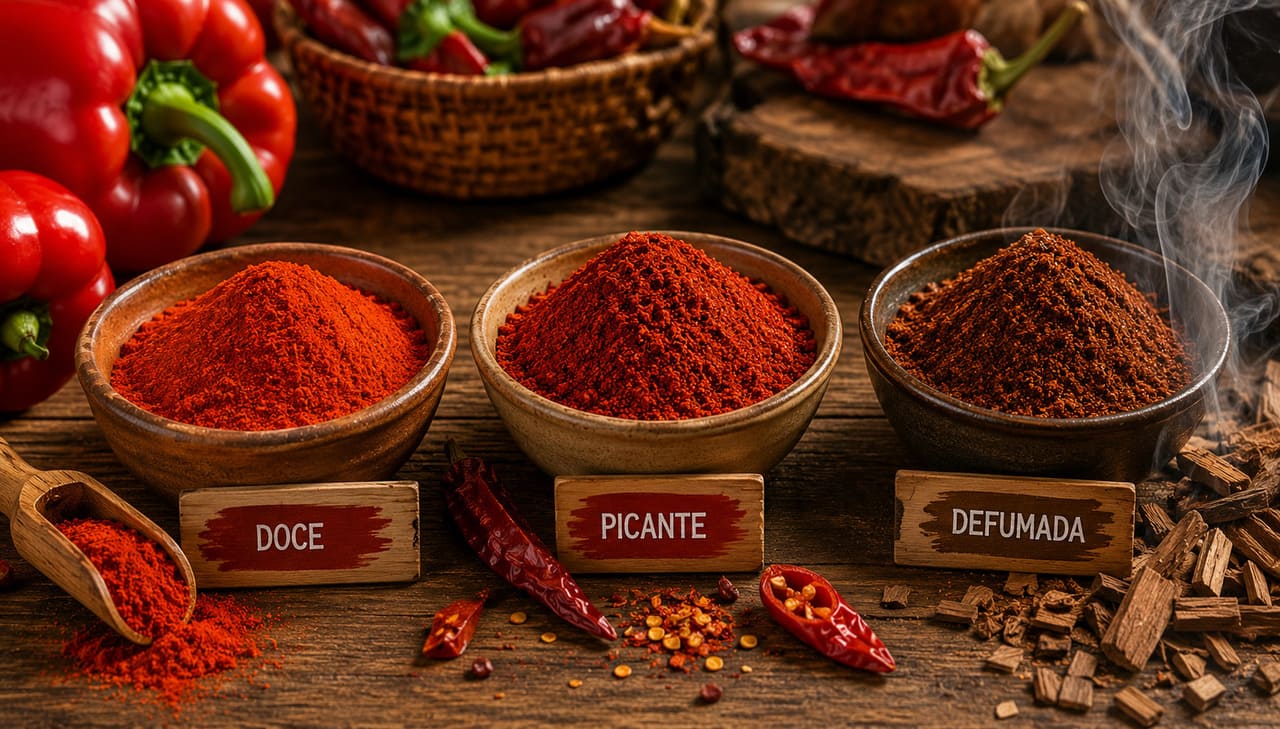 Existem diferentes tipos de páprica, que variam de acordo com a intensidade do sabor e do processo de produção. As versões mais conhecidas são a doce, a picante e a defumada. Cada uma delas oferece características próprias e pode transformar o perfil de um prato.