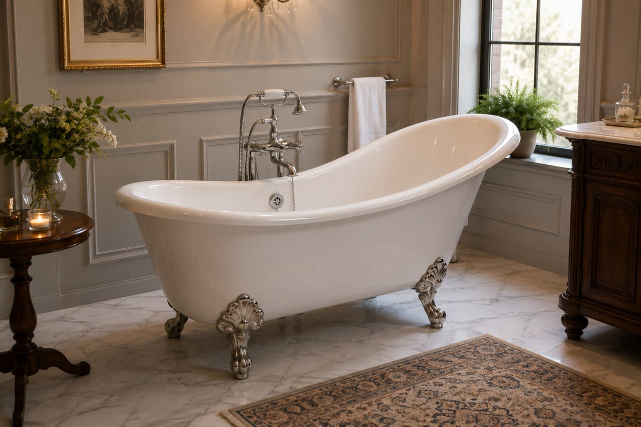 As banheiras vitorianas chamam atenção pelos pés aparentes e pelo estilo clássico. Inspiradas em modelos que se popularizaram no século XIX, elas continuam presentes em projetos que valorizam charme e elegância. Seu design costuma ser um dos grandes atrativos.
