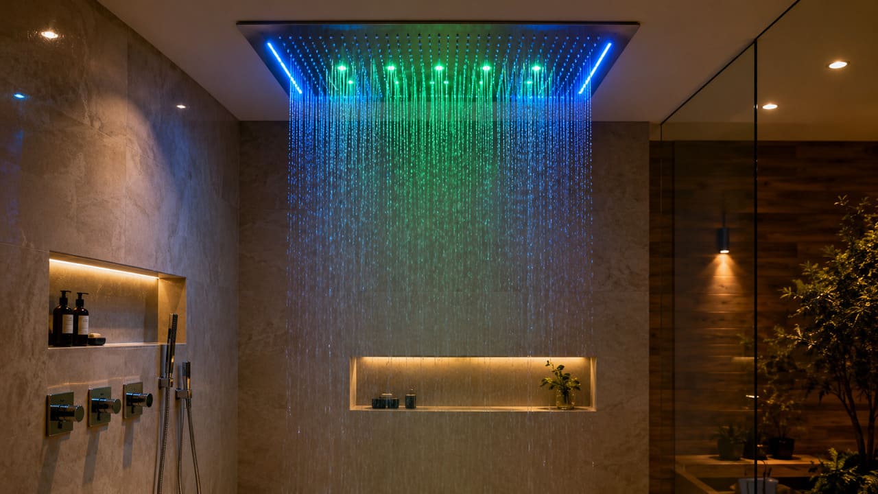 Outra inovação encontrada em determinados modelos é a cromoterapia, que utiliza iluminação colorida durante o banho. Embora seja frequentemente associada ao relaxamento e ao bem-estar, seu principal diferencial está na experiência visual. O recurso costuma aparecer em projetos de padrão mais elevado.